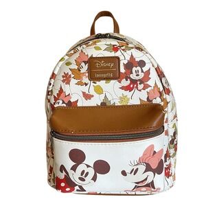 Loungefly Disney Minnie Mickey Mouse Fall Foliage Autumn Leaves Backpack USED